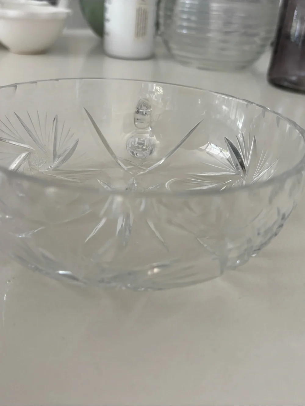 Cut Glass Crystal Serving Bowl with Handle - Clear